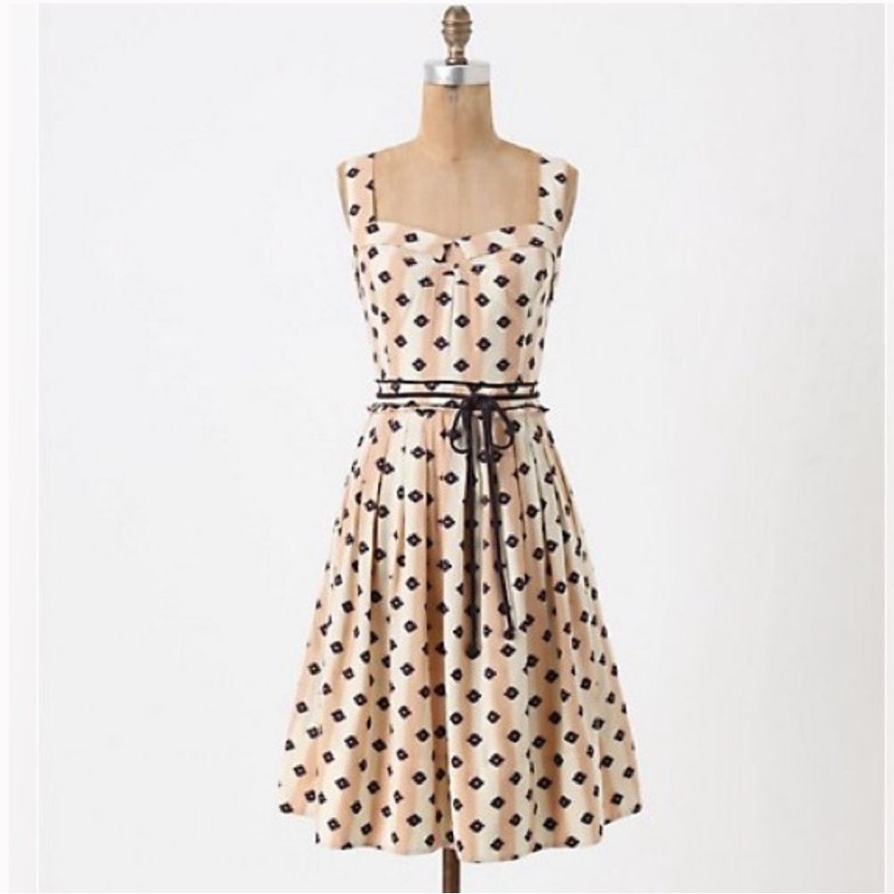 Anthropologie Cream Dress with Black Diamond Print